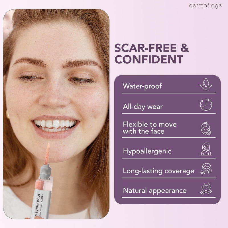 dermaflage مجموعة ملء الندبات ديرمافلاج - متوسطة باردة - تغطية الندبات العميقة وكريم الأساس المقاوم للماء لندبات حب الشباب والتجاعيد وندبات الثلج، إمداد لمدة 1 شهر - Image 3